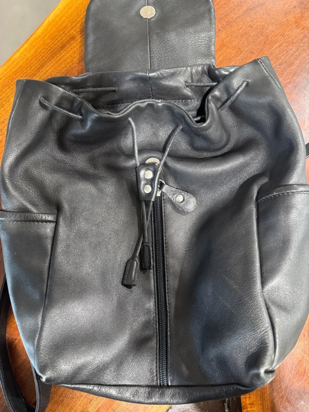 Bruno Rossi Vintage Black Leather Backpack Bag - Made in Italy